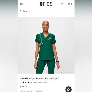 FIGS Catarina One Pocket Scrub Top- Hunter Green